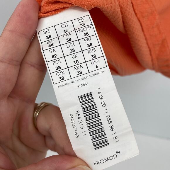 Promod Round Mesh Neck Short Sleeve Blouse Orange Women's Size 6 - Picture 5 of 9